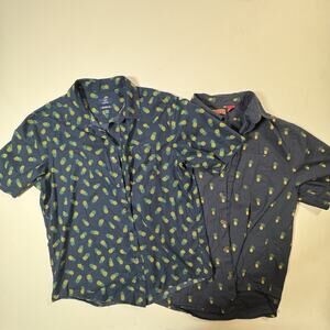 Lot of 2 Men’s Pineapple Button Up Shirts Size L George & Havanera Blue Short